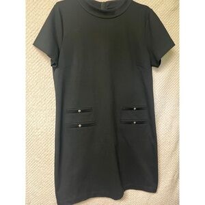 TALBOTS Womens Shift Dress Black Mock Neck Decorative Pockets Elegant Size 14